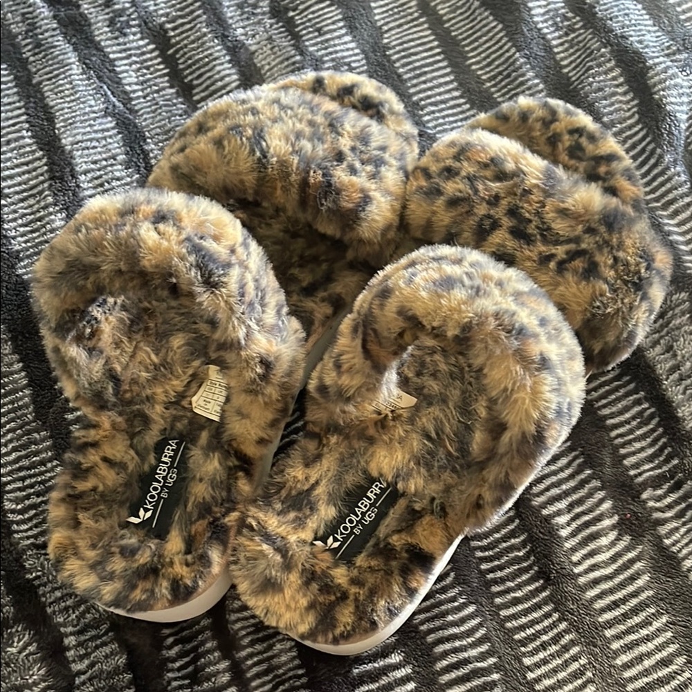 UGG Leopard Print Fuzzy Slippers